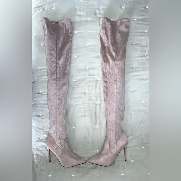 NWOB ASOS thigh high suede heeled boot light grey Sz 8 - Picture 4 of 15